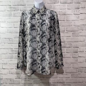 CAbi Snakeskin Button Up Sheer Long Sleeve Blouse Small Style 988